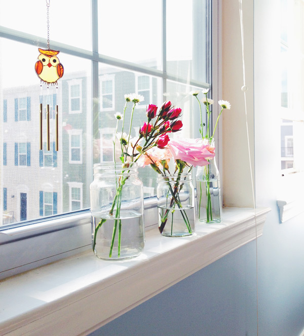 flowers in glass jars