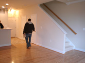 downstairs